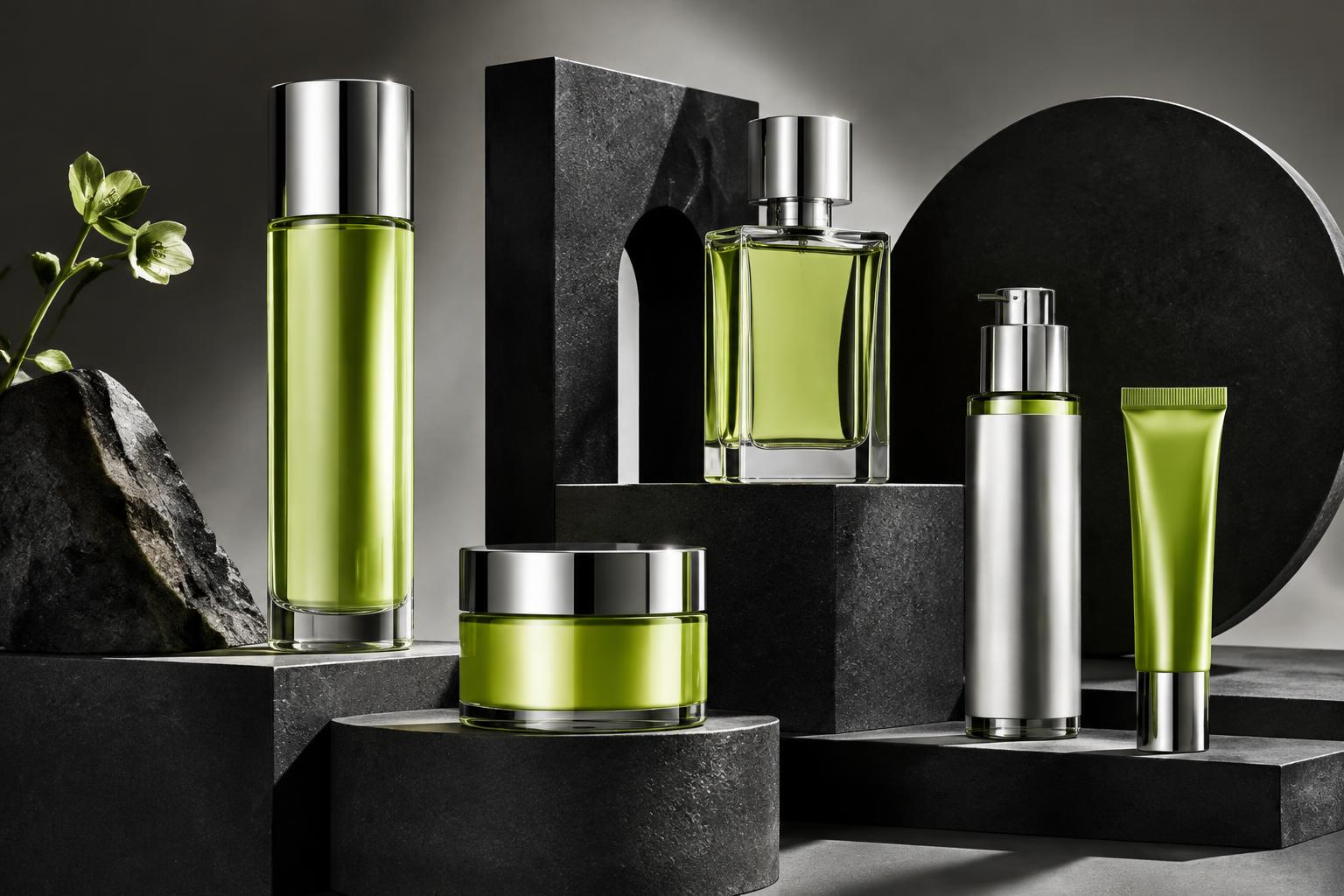 Silver and lime products on a creative studio set